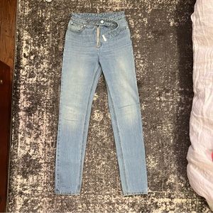Helmut Lang Shayne Oliver 90’s lt wash straight leg jeans adj waist belt s 24